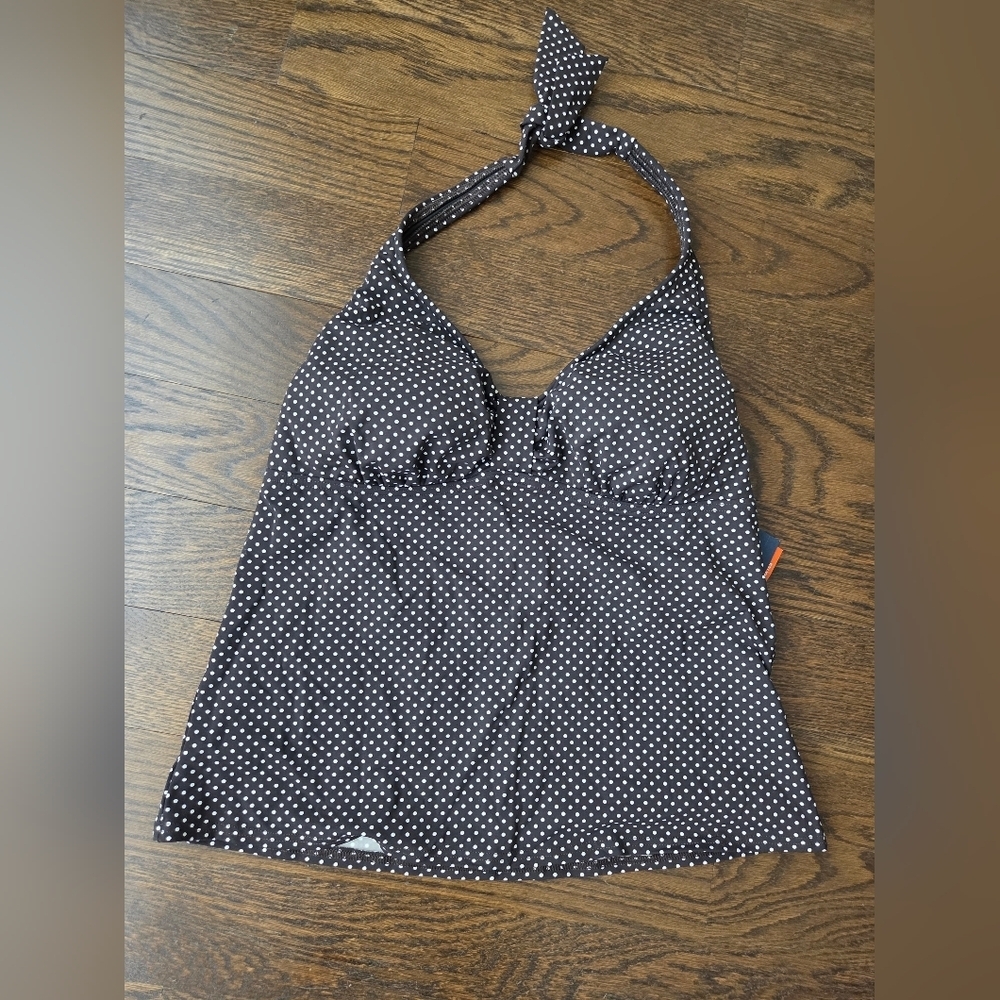 NWT Lands end Brown Polka Dot Halter Swim Top Sz.12